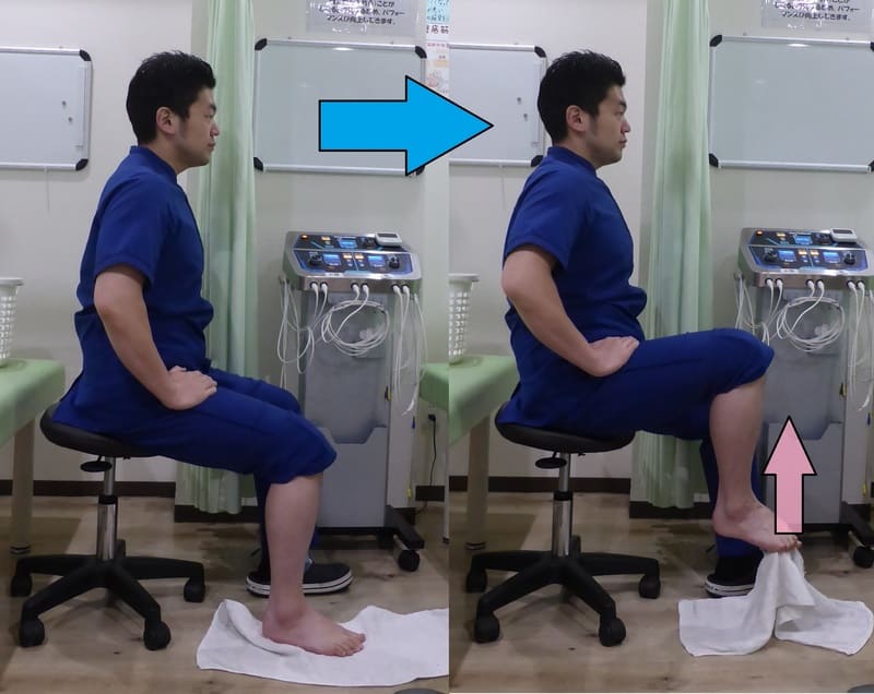 足趾でタオルつかみ